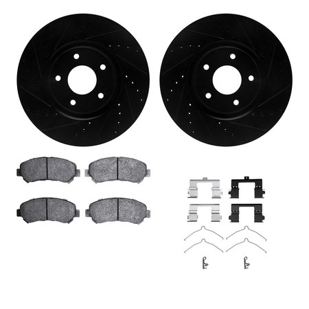 DYNAMIC FRICTION CO 8312-67117, Rotors-Drilled, Slotted-BLK w/ 3000 Series Ceramic Brake Pads incl. Hardware, Zinc Coat 8312-67117